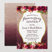 Invitation Dîner d'anniversaire de mariage Burgundy Floral (Devant / Derrière)