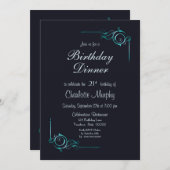 Invitation Dîner d'anniversaire de minuit bleu et turquoise 2 (Devant / Derrière)