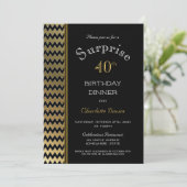 Invitation Dîner d'anniversaire des 40 ans Black Gold Chevron (Debout devant)