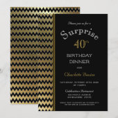 Invitation Dîner d'anniversaire des 40 ans Black Gold Chevron (Devant / Derrière)