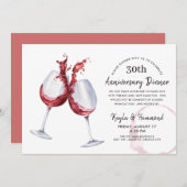 Invitation Dîner d'anniversaire du vin rouge (Devant / Derrière)
