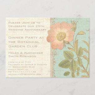 Invitation Dîner d'anniversaire élégant Vintage Rose 25 ans