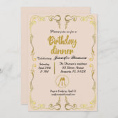 Invitation Dîner d'anniversaire Gold et Rose (Devant / Derrière)