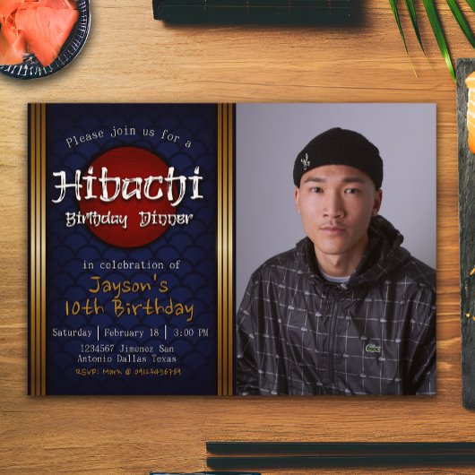 Invitation Dîner d'anniversaire Hibachi avec photo