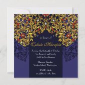 Invitation Dîner d'anniversaire Luxueux Bleu Rouge Or Bijou (Dos)