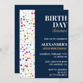 Invitation Dîner d'anniversaire Marine Blue Confetti 42e anni (Devant / Derrière)