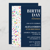 Invitation Dîner d'anniversaire Marine Blue Confetti 47e anni (Devant / Derrière)