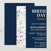 Invitation Dîner d'anniversaire Marine Blue Confetti 48e anni (Devant / Derrière)