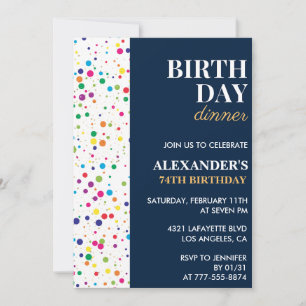 Invitation Dîner d'anniversaire Marine Blue Confetti 74e anni