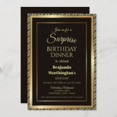 Invitation Dîner d'anniversaire moderne Black and Gold Surpri (Devant / Derrière)