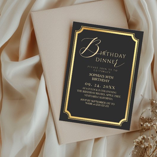 Invitation Dîner d'anniversaire Moderne & Minimaliste Noir