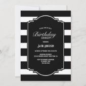Invitation Dîner d'anniversaire noir et blanc rayé (Devant)