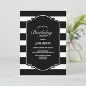 Invitation Dîner d'anniversaire noir et blanc rayé (Debout devant)