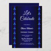 Invitation Dîner d'anniversaire noir et bleu (Devant / Derrière)