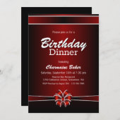 Invitation Dîner d'anniversaire noir et rouge (Devant / Derrière)