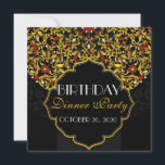 Invitation Dîner d'anniversaire noir rouge or bijou de luxe<br><div class="desc">Invitation personnalisée de dîner d'anniversaire de conception inspirée indienne moyen-orientale florale noir rouge or bijou de luxe pour une fête ou votre événement spécial. Tout le texte est personnalisable,  parfait pour presque toutes les célébrations,  mariages,  douches,  anniversaires,  anniversaire...  Changez la formulation pour répondre à vos besoins.</div>
