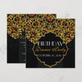 Invitation Dîner d'anniversaire noir rouge or bijoux de luxe (Devant / Derrière)