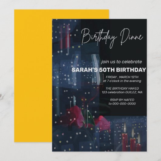 Invitation Dîner d'anniversaire numérique Invitation, Black C (Devant / Derrière)