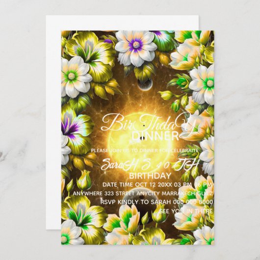 Invitation Dîner d'anniversaire numérique Modèle, noir (Devant / Derrière)