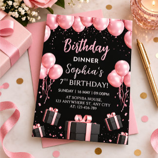 Invitation Dîner d'anniversaire rose élégant