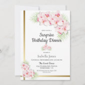 Invitation Dîner d'anniversaire rose et or Floral Surprise (Devant)