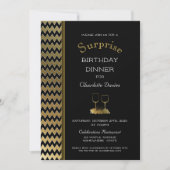 Invitation Dîner d'anniversaire surprise Black Gold Chevron (Devant)