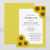 Invitation Dîner d'anniversaire Tournesol Jaune et Points  (Devant / Derrière)