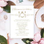 Invitation Dîner d'antiquité pour boire et être marié<br><div class="desc">Antique or et blanc mariage répétition et répétition conception d'invitation à dîner avec un repas,  boisson,  et être marié thème dans élégante et vintage typographie mixte avec bague fiançailles diamant fonction de défilement de la place de réglage.</div>