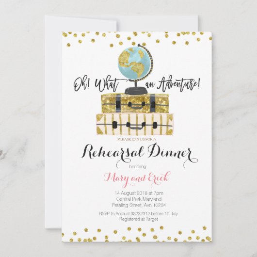 Invitation Dîner d'aventure de voyage (Devant)