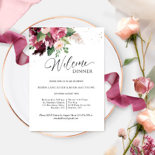 Invitation Dîner de bienvenue élégant en bordeaux et rose