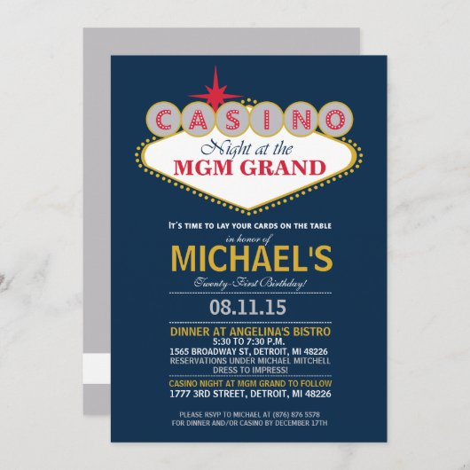 Invitation Dîner de casino moderne fête d'anniversaire Invita (Devant / Derrière)