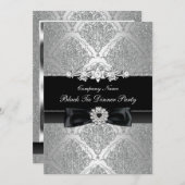Invitation Dîner de Cravate noire Damask & Bow Corporate (Devant / Derrière)
