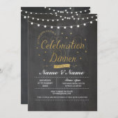 Invitation Dîner de fête Chalk Gold Party Lumières (Devant / Derrière)