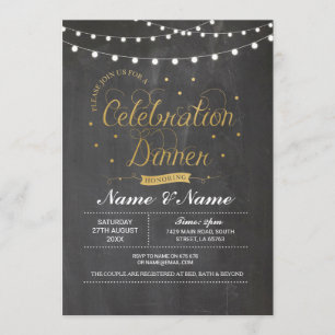 Invitation Dîner de fête Chalk Gold Party Lumières