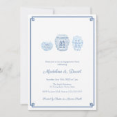 Invitation Dîner de fête classique Blue & White Engagement (Devant)