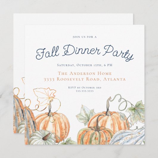 Invitation Dîner de fête d'automne (Devant / Derrière)