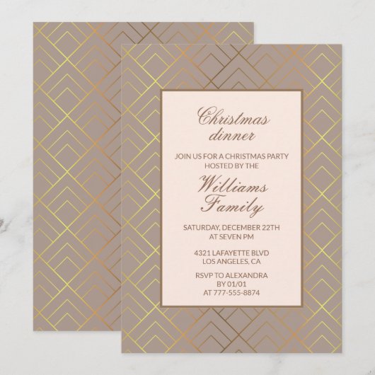 Invitation Dîner de fête de Noël élégant (Devant / Derrière)