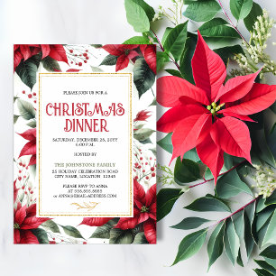 Invitation Dîner de fête de Noël élégant aux poinsettias roug