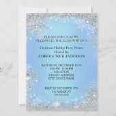 Invitation Dîner de fête de Noël Flocon de neige bleu arbre (Dos)