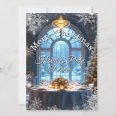 Invitation Dîner de fête de Noël Flocon de neige bleu arbre (Devant)