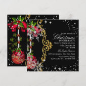 Invitation Dîner de fête de Noël flocon de neige vert rouge n (Devant / Derrière)