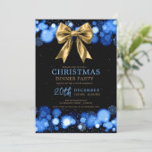 Invitation Dîner de fête de Noël Xmas Bow Gold Navy (Debout devant)