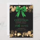 Invitation Dîner de fête de Noël Xmas Bow hiver Vert Or (Devant)