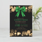 Invitation Dîner de fête de Noël Xmas Bow hiver Vert Or (Debout devant)