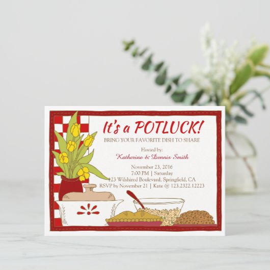 Invitation Dîner de fête de Potluck ou déjeuner Anniversaire (Debout devant)