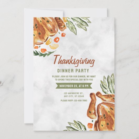 Invitation Dîner de fête de Thanksgiving à la dinde Grise Mar (Devant)