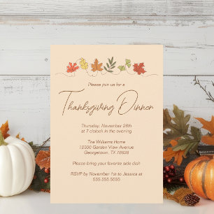 Invitation Dîner de fête de Thanksgiving aux feuilles d'autom