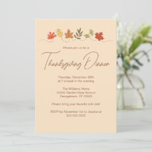 Invitation Dîner de fête de Thanksgiving aux feuilles d'autom