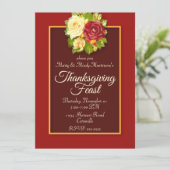 Invitation Dîner de fête de Thanksgiving aux roses aquarelles (Debout devant)