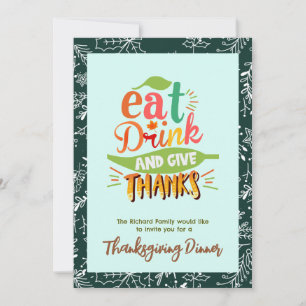 Invitation Dîner de fête de Thanksgiving coloré Vert